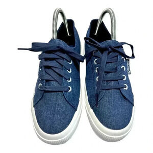 Superga 2750 Cotu Classic Blue Denim And Gold Shimmer Sneaker Women’s 7.5